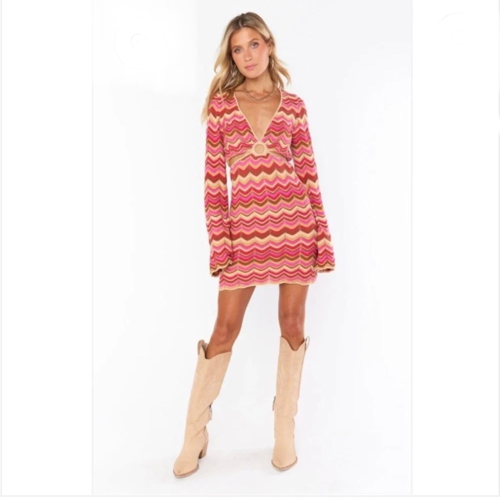 Show Me Your Mumu Carlo Cut-Out Mini Dress, Multi Horizon Stripe Knit, NWT